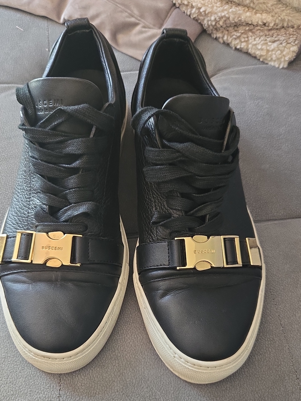 Buscemi Black & White Sneakers with Gold Buckle